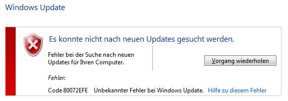Du betrachtest gerade Windows 7 Update Error 80072EFE beheben
